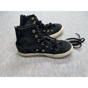 Converse Chuck Taylor All Star Hi Frilly Thrills Black Suede Youth Sz‎ 2.5